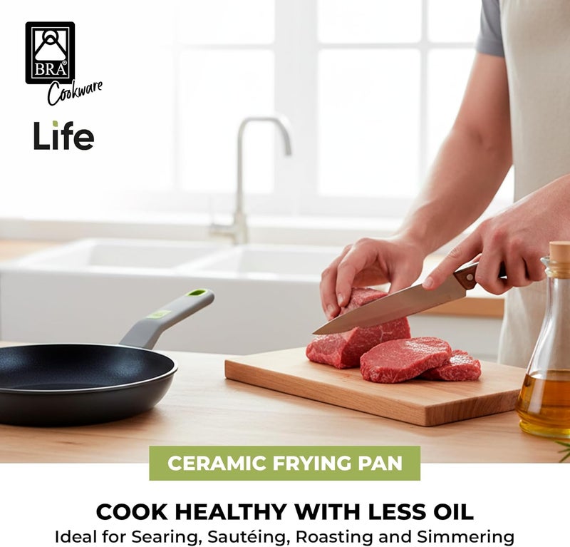 BRA COOKWARE Life Ceramic Nonstick Frying Pan | 10.2 Inch Recycled Cast Aluminum Skillet | Ceramic Non-Stick Fry Pan | PFOA Free Searing Skillet | All Cooktops (incl. Induction) | Soft-Touch Handle - Image 5
